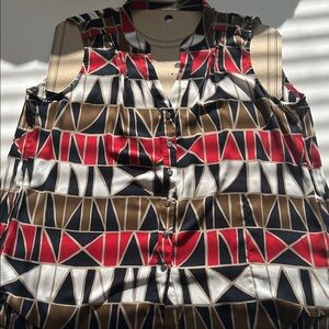 Alfani Geometric Red, Black, and Brown Blouse